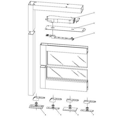 dormakaba Center Hung End Load, Aluminum Door and Frame - 1 Top Rail, Complete Overhead Closer Overhead Closers